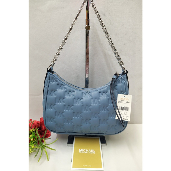 Michael Kors Jet Set Charm Blue Leather Zipper Closure Hobo Shoulder Bag - NWT - Picture 2 of 16